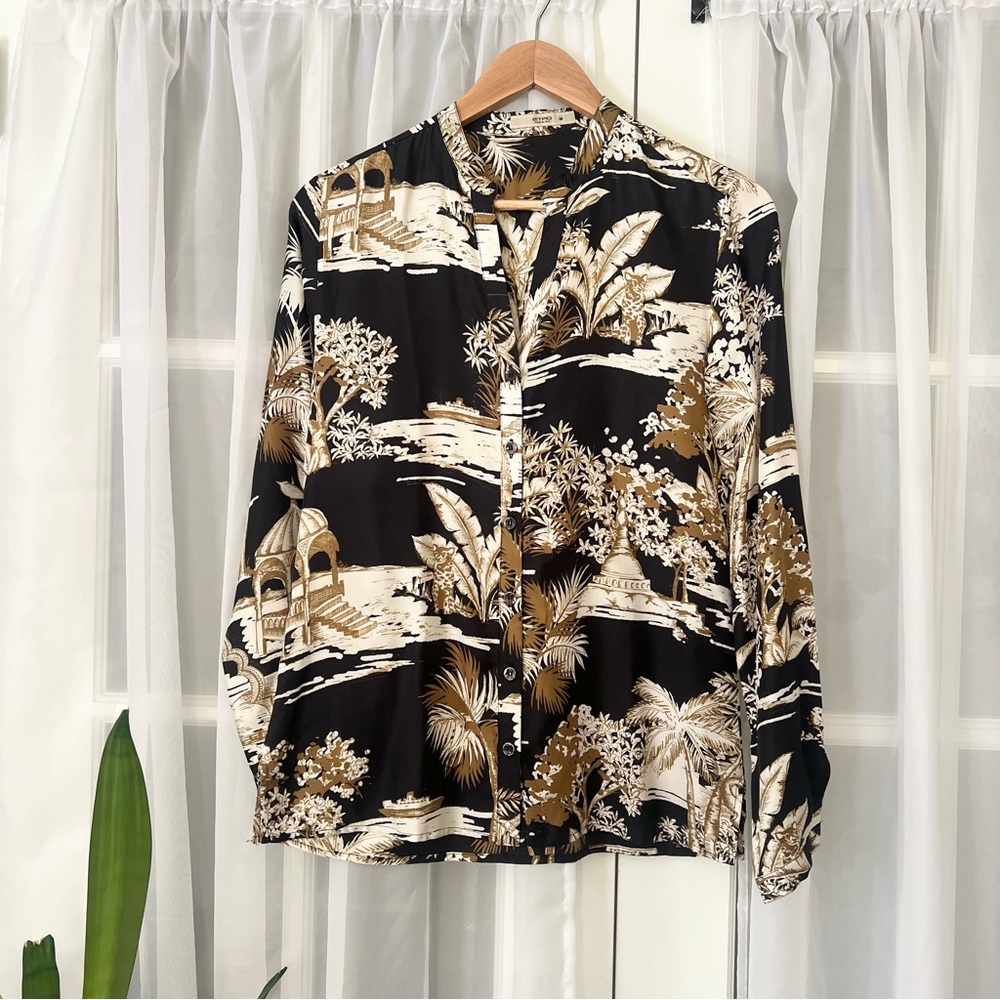 Etro Scenic Palm Toile Printed SILK Button Down Shirt Size 38